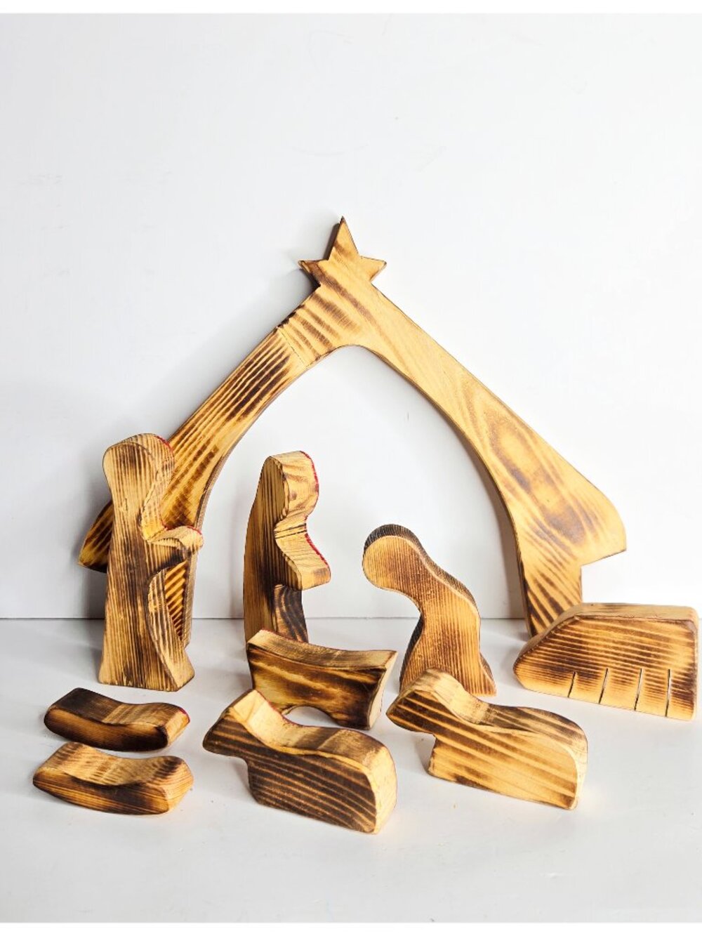 Handmade wooden Christmas Nativity decoration unique art